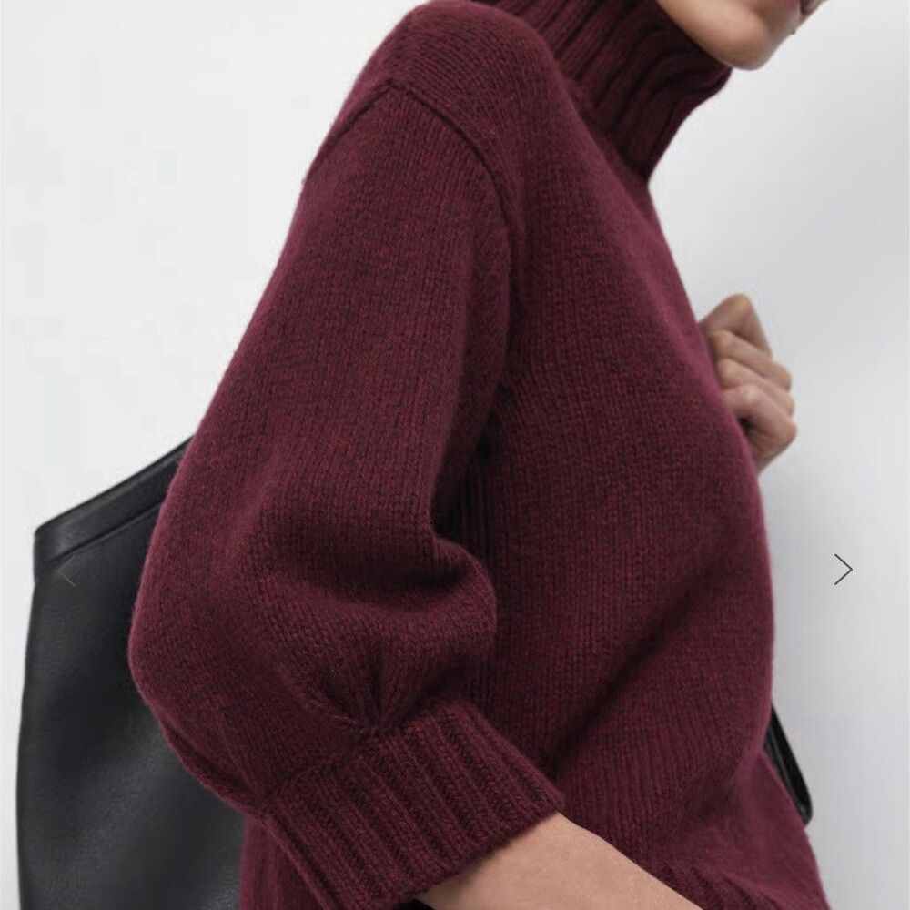 Women's Burgundy Turtleneck Sweater - Picture 2 of 14